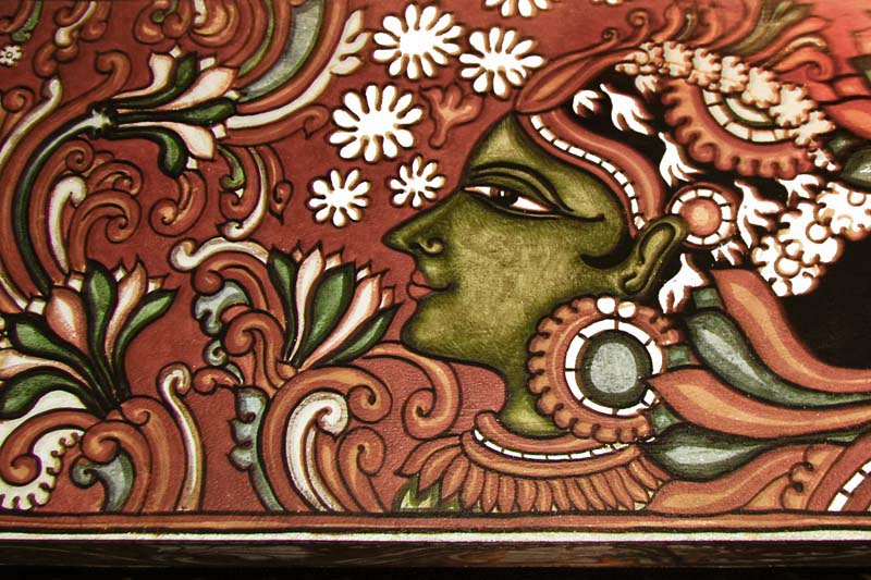 Kerala Mural Painting   Lady in <strike>Red</strike> Orange