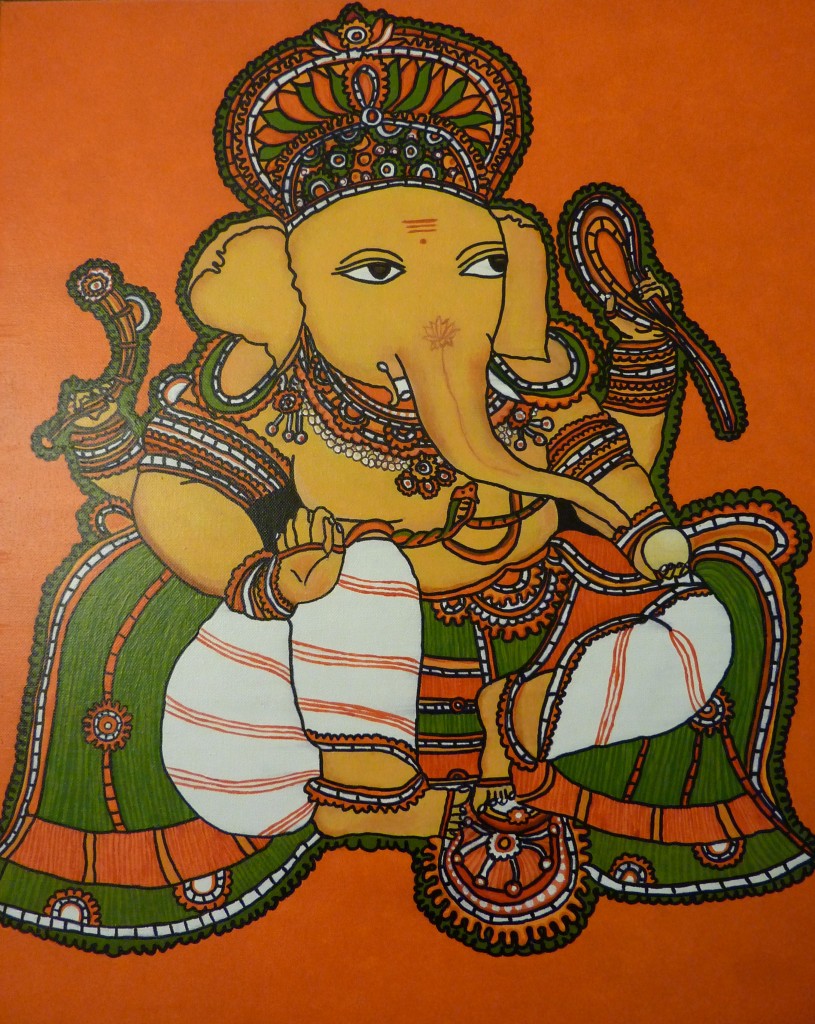 Kerala Mural Painting   Lady in <strike>Red</strike> Orange