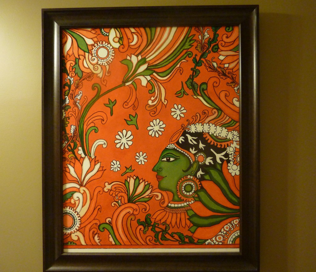 Kerala Mural Painting   Lady in <strike>Red</strike> Orange