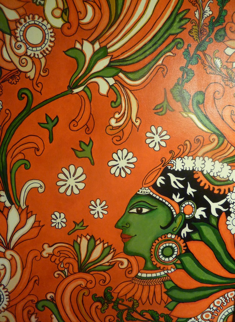 Kerala Mural Painting   Lady in <strike>Red</strike> Orange