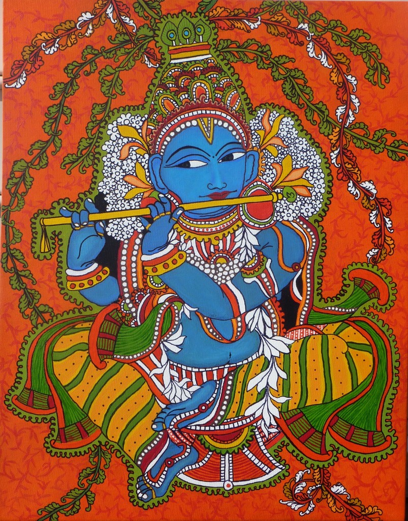 Kerala Mural Painting   Lady in <strike>Red</strike> Orange