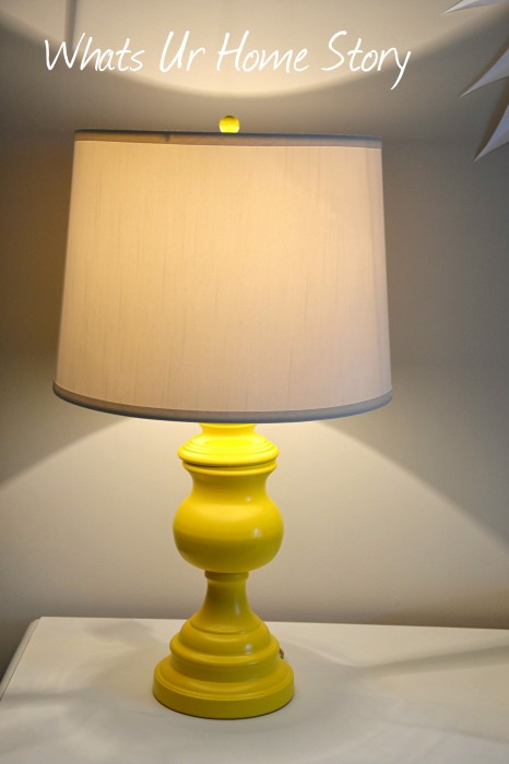 spray paint lamp makeover, thrift store lamp makeover, yellow lamp, lamp redo