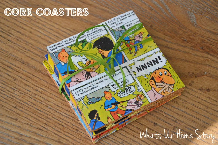 DIY coasters, Cork coasters, vintage comic coasters