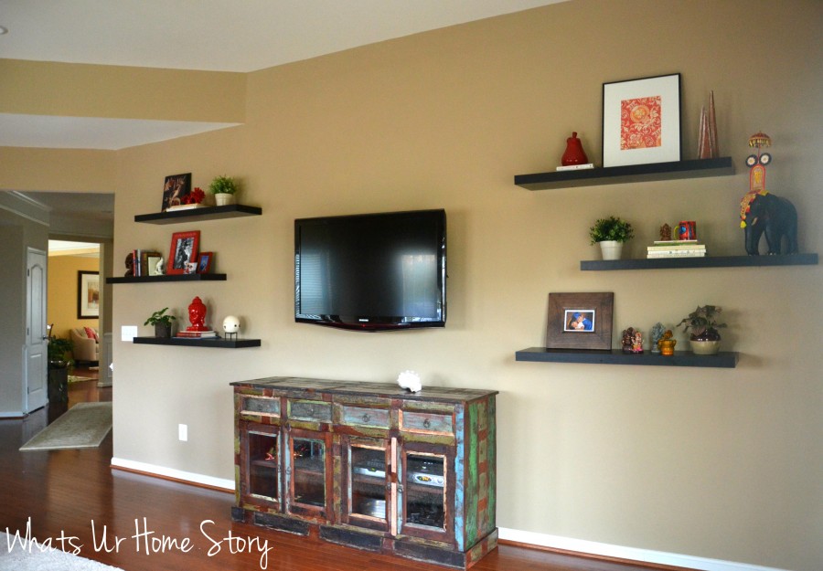 How To Decorate Around A Tv With Floating Shelves | Whats Ur Home Story