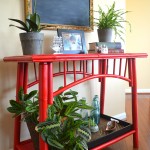 Painting Bamboo Furniture, red bamboo table, painting bamboo furniture, spray paint furniture, Rustoleum Apple Red Paint