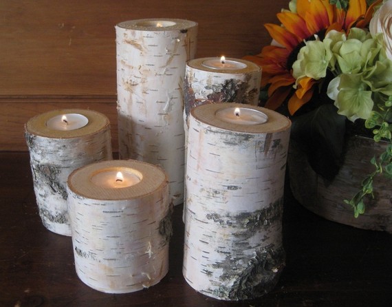 Birch bark candle holders