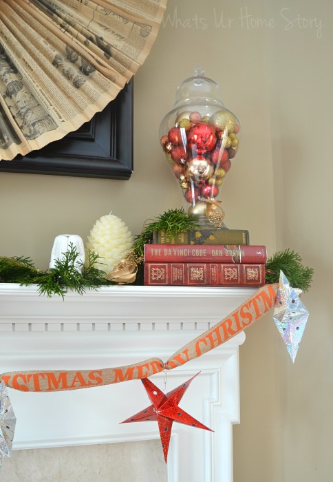 Whats Ur Home Story: Rustic Christmas Mantel, white Christmas mantel, Simple Christmas Mantel, ornaments in apothecary jars