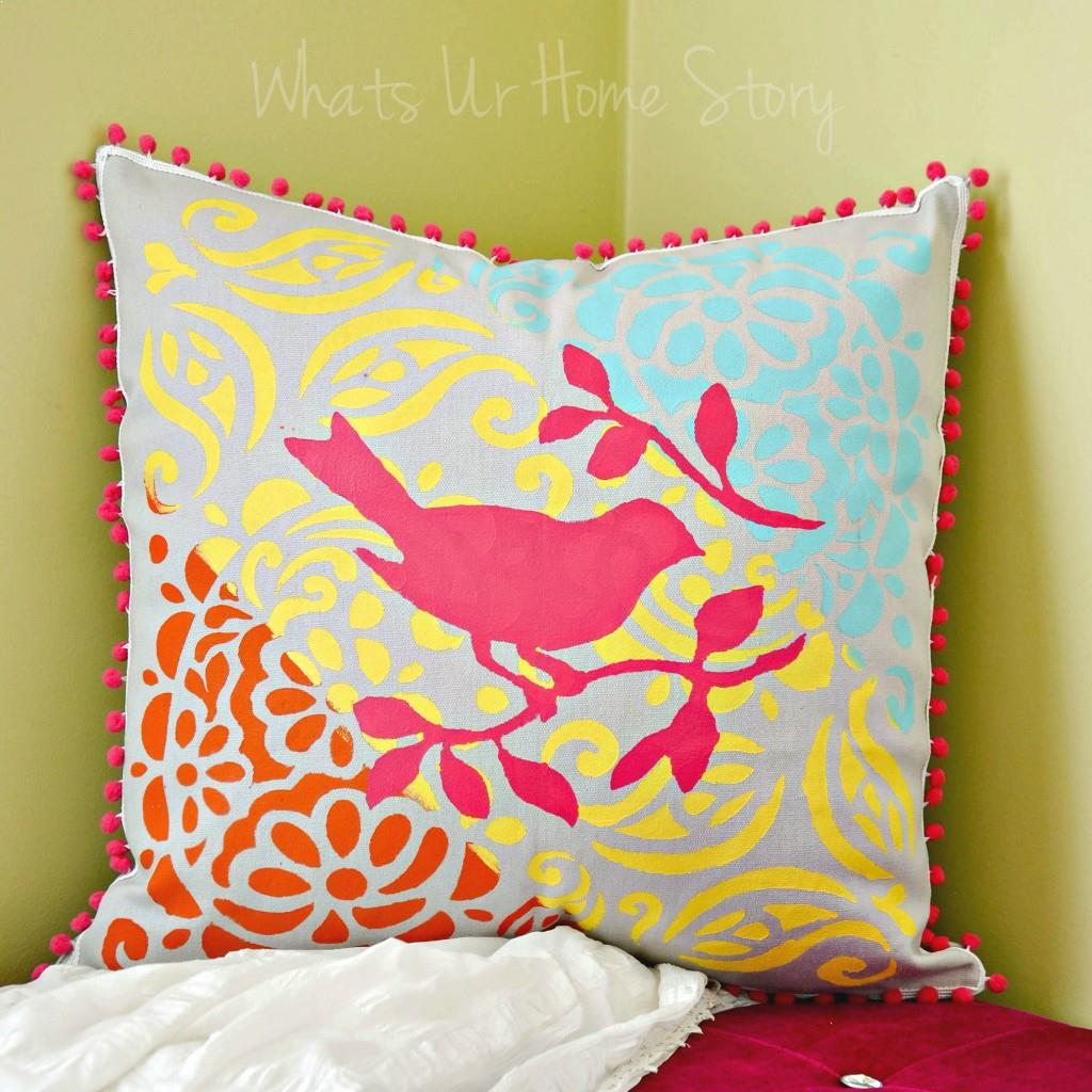 Multi Color Layered Stenciled Pillow