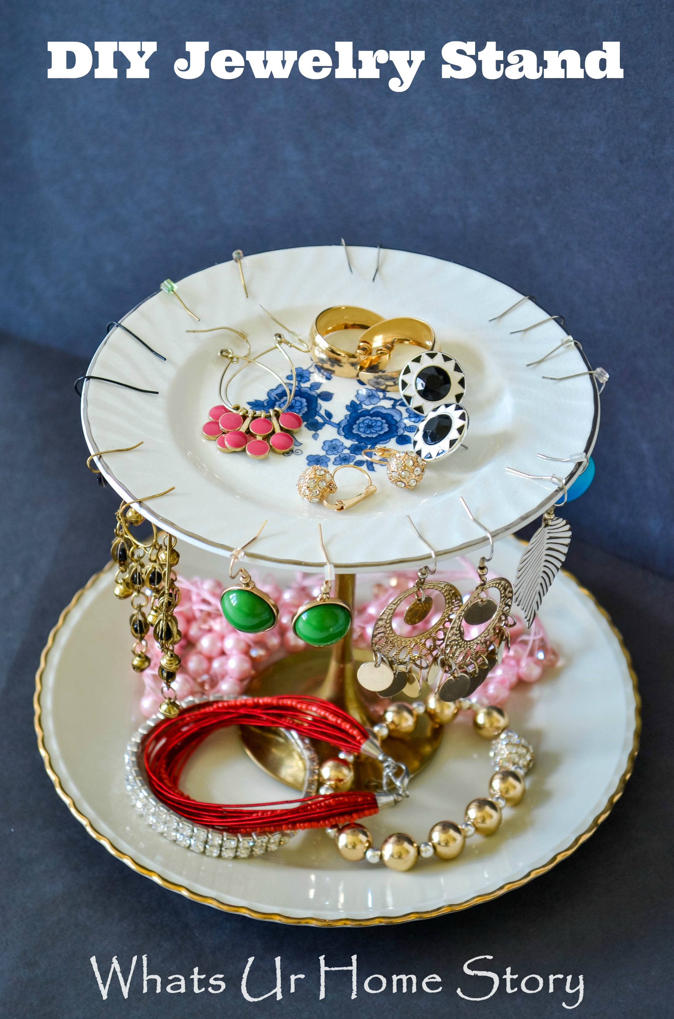 diy jewelry stand with plates