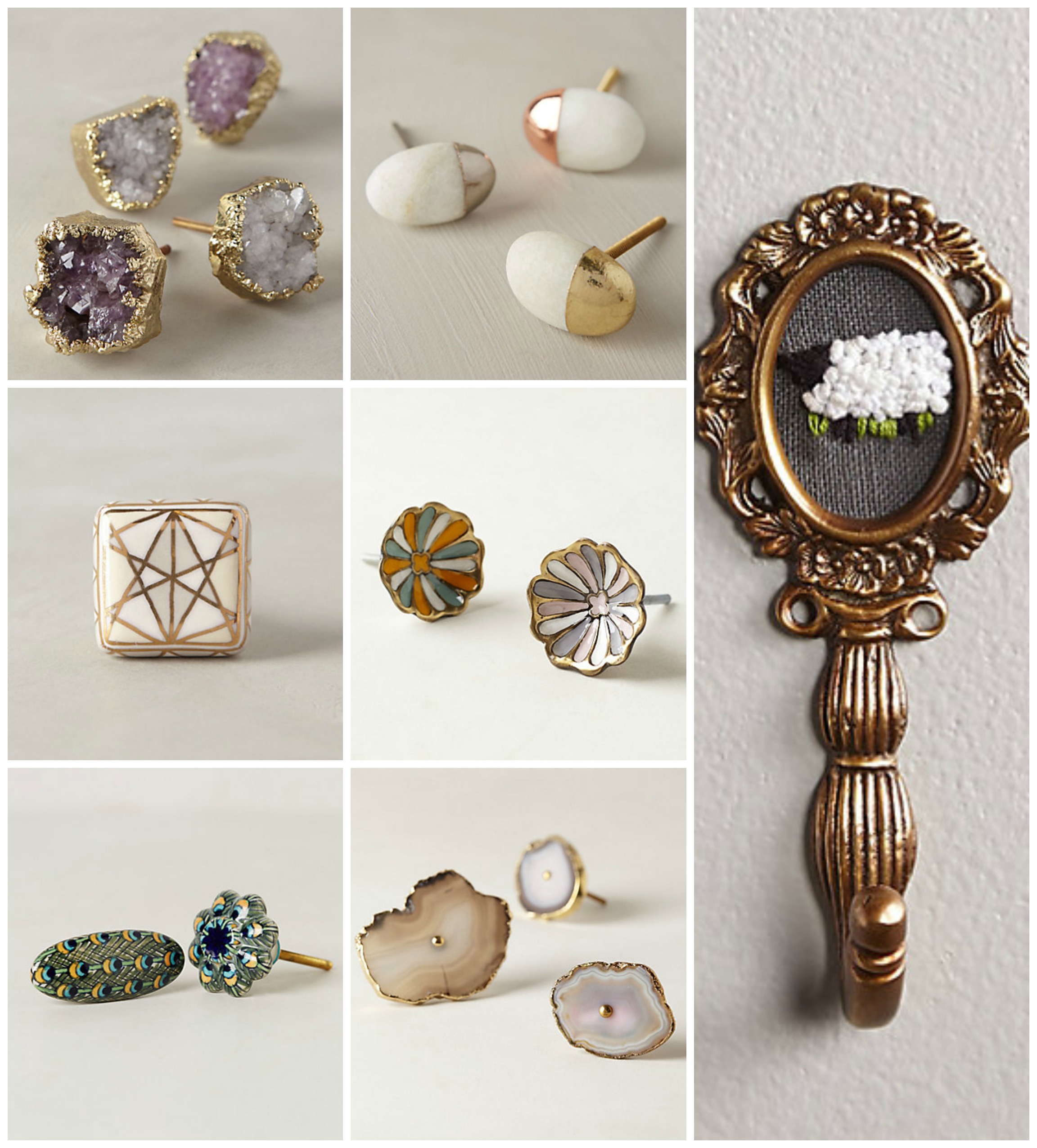 Anthropologie knobs and wall hooks