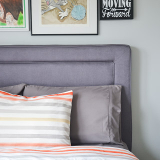 Boys room decorating in a neutral cool color pallette