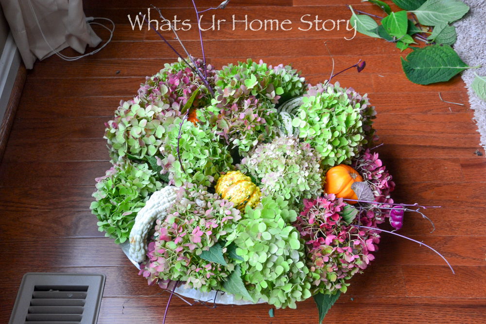 Rustic Centerpiece with Hydrangeas & Mini Gourds