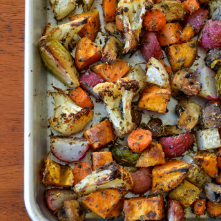 whole compliant roasted vegetables and egg breakfast hash