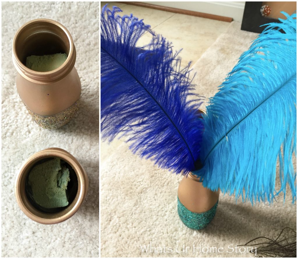 DIY Glitter Jar Peacock Centerpiece